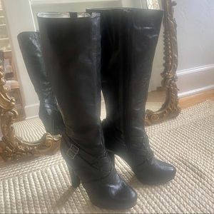 Calvin Klein Knee High Buckle Heeled Boots 6.5 M